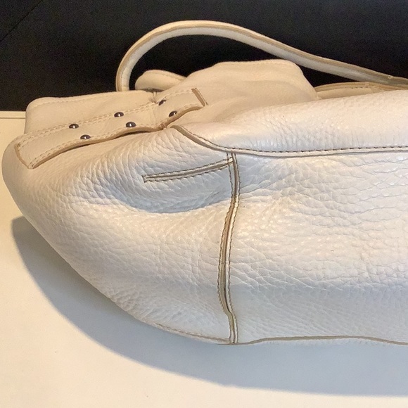 Cole Haan Pebbled Ivory Cream Leather Ruched Top Handbag - Picture 9 of 12